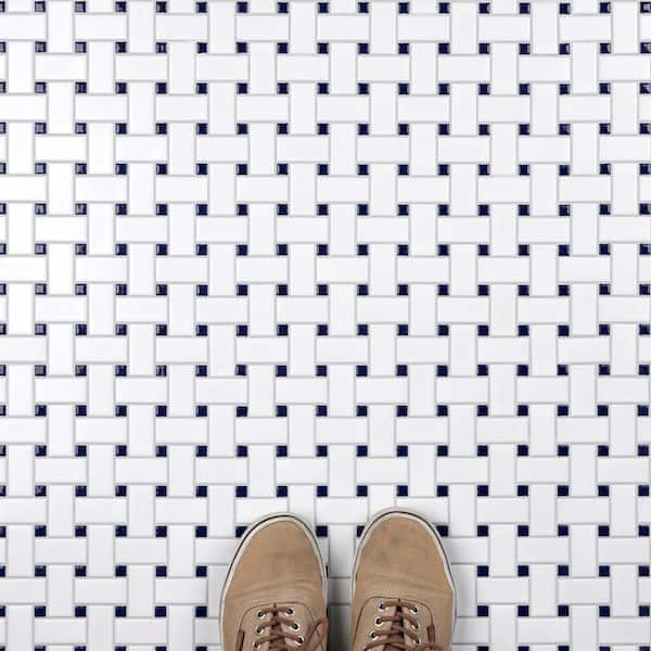 Metro Basketweave White w/Black Dot 11-3/4 in. x 11-3/4 in. Porcelain Mosaic Tile (9.8 sq. ft./Case) Metro Basketweave White w/Black Dot 11-3/4 in. x 11-3/4 in. Porcelain Mosaic Tile (9.8 sq. ft./Case)