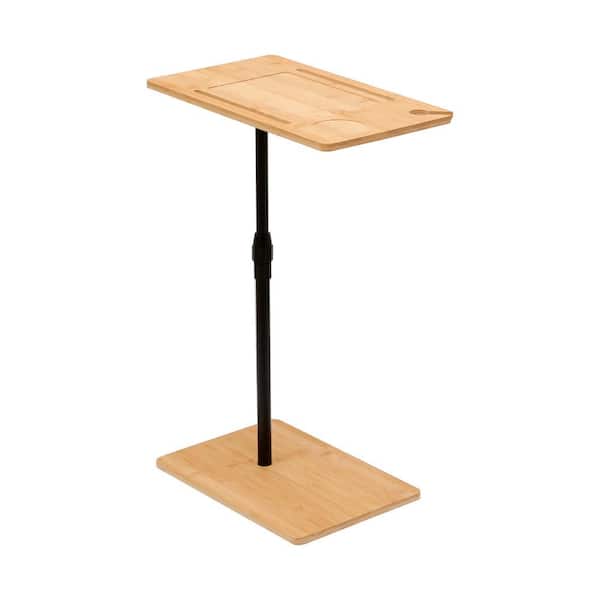 Rectangle Height Adjustable Outdoor Side Table, Couch Tray Table with Slots, Natural