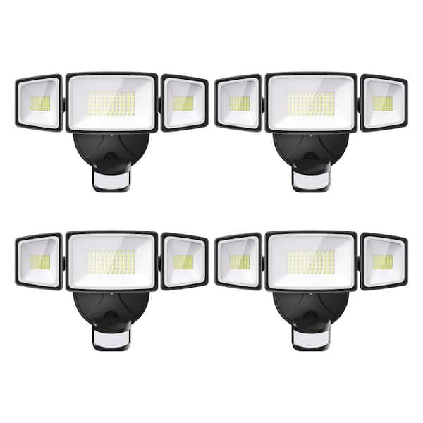 65 Watt LED Motion Sensor Outdoor Flood Light Dusk to Dawn Security IP65 Waterproof Black 4 Pack