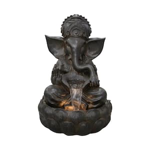 35 in. Ganesha Sculptural Outdoor Fountain with Warm White LEDS