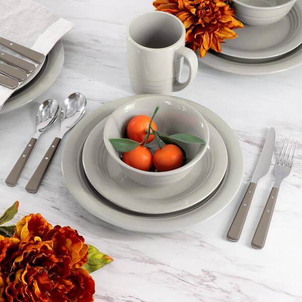 MARTHA STEWART 32- Piece Stoneware Dinnerware Combo Set in Grey
