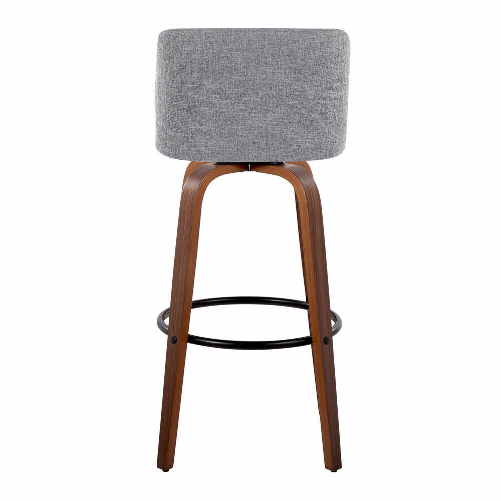 Gray and Walnut Wood Swivel Barstools with Metal Footrest, Set of 2