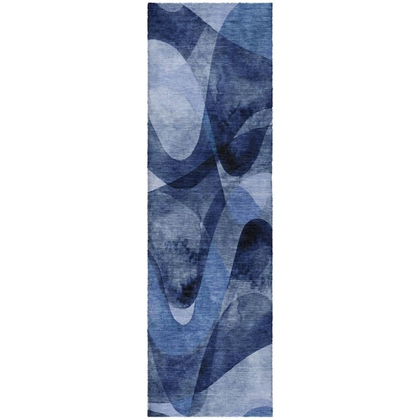 Dream Shag Premium Machine Washable Abstract ADS536 Navy 2 ft. x 7 ft. Runner Rug