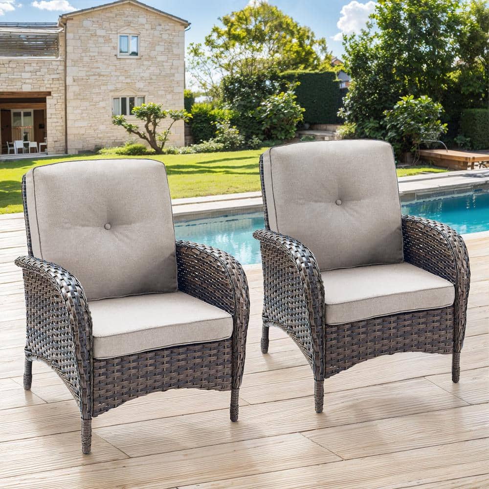 SleekArm All-Weather Brown Wicker Outdoor Lounge Chair with Olefin Beige Cushions (2-Pack) price history on PriceWatchPro