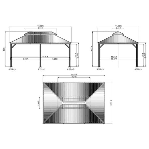 12 ft. x 18 ft. Bronze Brown Hardtop Gazebo,Aluminum Frame Canopy with Galvanized Steel Double Roof,Curtains and Netting