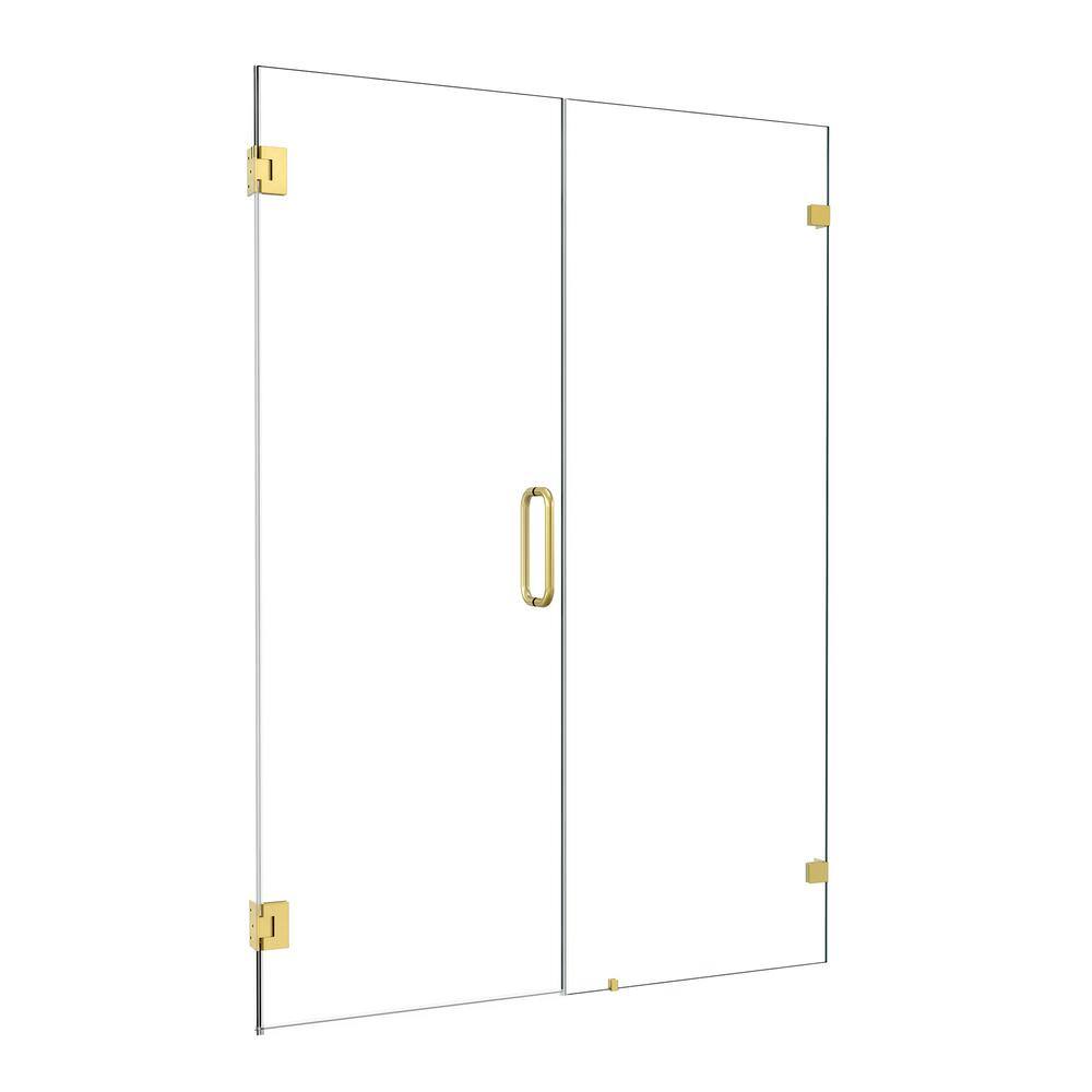 Brushed Gold Frameless Pivot Hinged Shower Door with Clear Glass