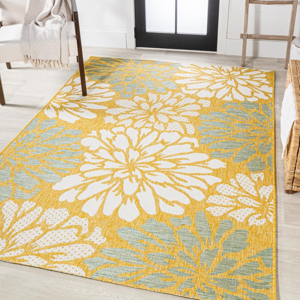 Reversible Gray Floral Synthetic 3x5 Area Rug