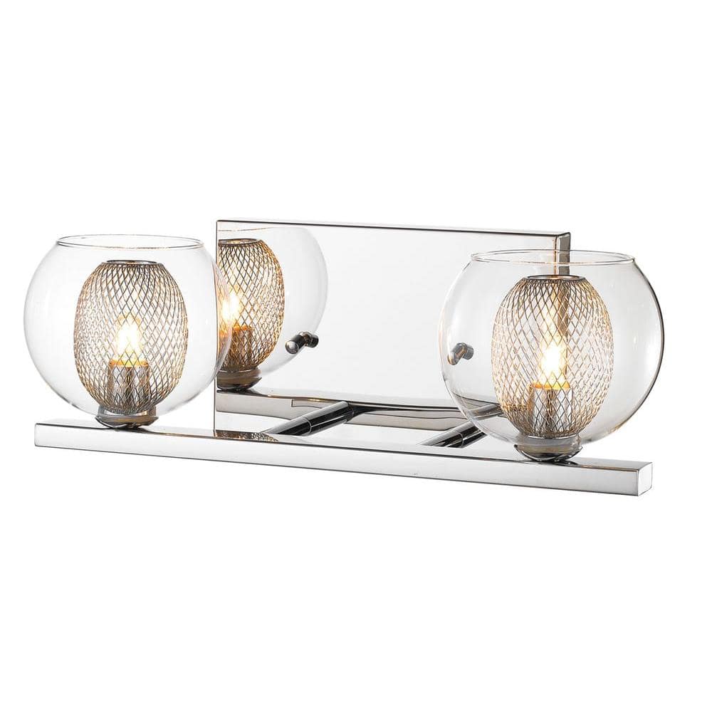 Auge 13.78 in. 2-Light Chrome Vanity Light with Clear and Mesh Glass Shade 