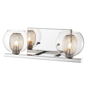 Auge 13.78 in. 2-Light Chrome Vanity Light with Clear and Mesh Glass Shade with Bulbs Included