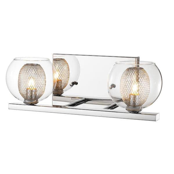 Unbranded Auge 13.78 in. 2-Light Chrome Vanity Light with Clear and Mesh Glass Shade with Bulbs Included