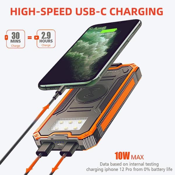 EKIEUDL 20,000mAh Portable Solar Charger Power Bank with Wireless