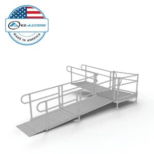 PATHWAY 16 ft. L-Shaped Aluminum Wheelchair Ramp Kit w/Solid Surface Tread, 2-Line Handrails and 4 ft. Turn Platform