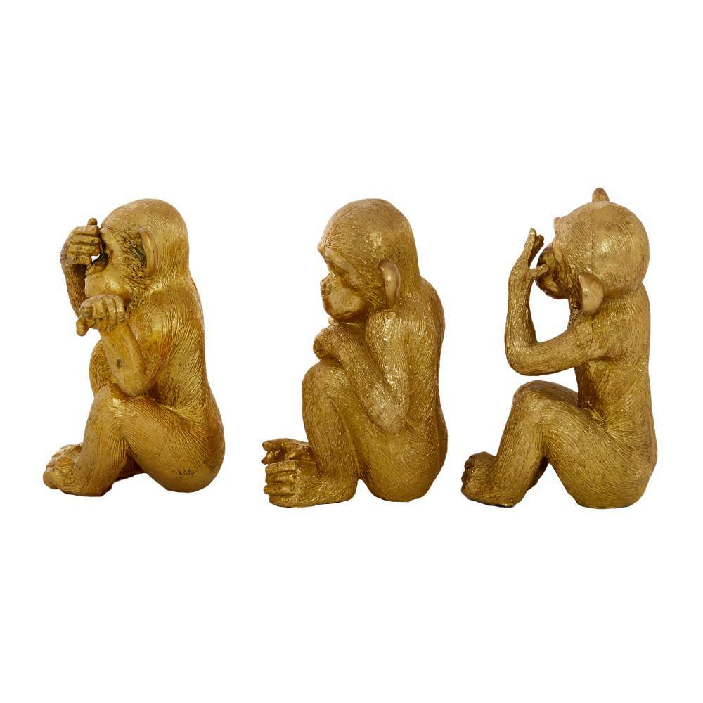 Gold Polystone See No Evil Monkey Sculpture Set of 3