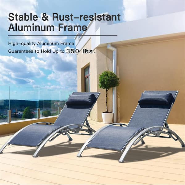 Unbranded Set of 2 outdoor lounge chairs for outdoor beach pool sunbathing blue