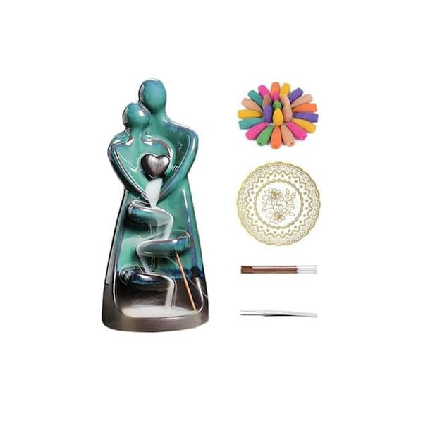 Ceramic Backflow Incense Burner with 20-Cones and 30-Sticks, Zen Decor