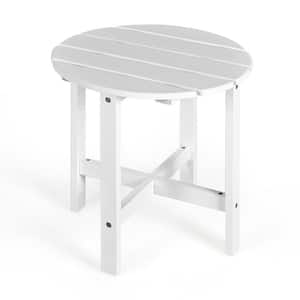 Outdoor 18 in. Round Wooden Slat Side Table, White