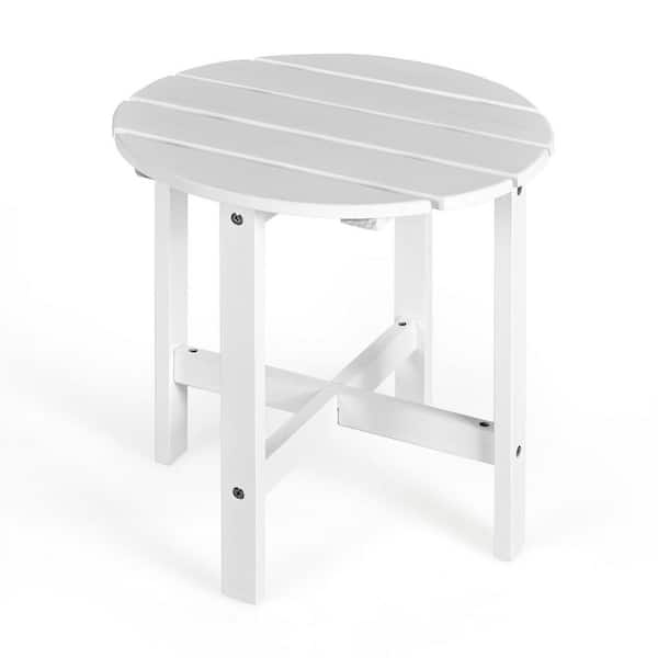 Unbranded Outdoor 18 in. Round Wooden Slat Side Table, White