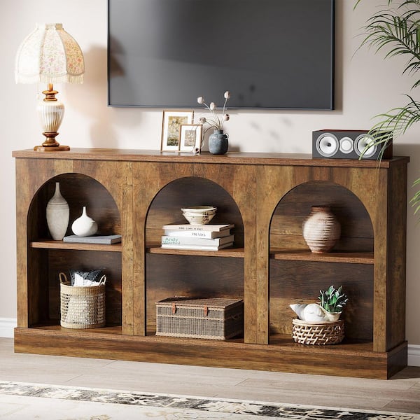 Tabor Brown TV Stand Entertainment Center Fits TVs up to 50 to 65 in. with 3 Tier Storage Home Living Room