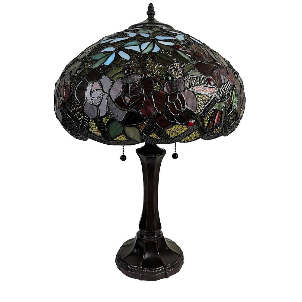 24" Bronze Tiffany Style Table Lamp with Stained Glass Shade