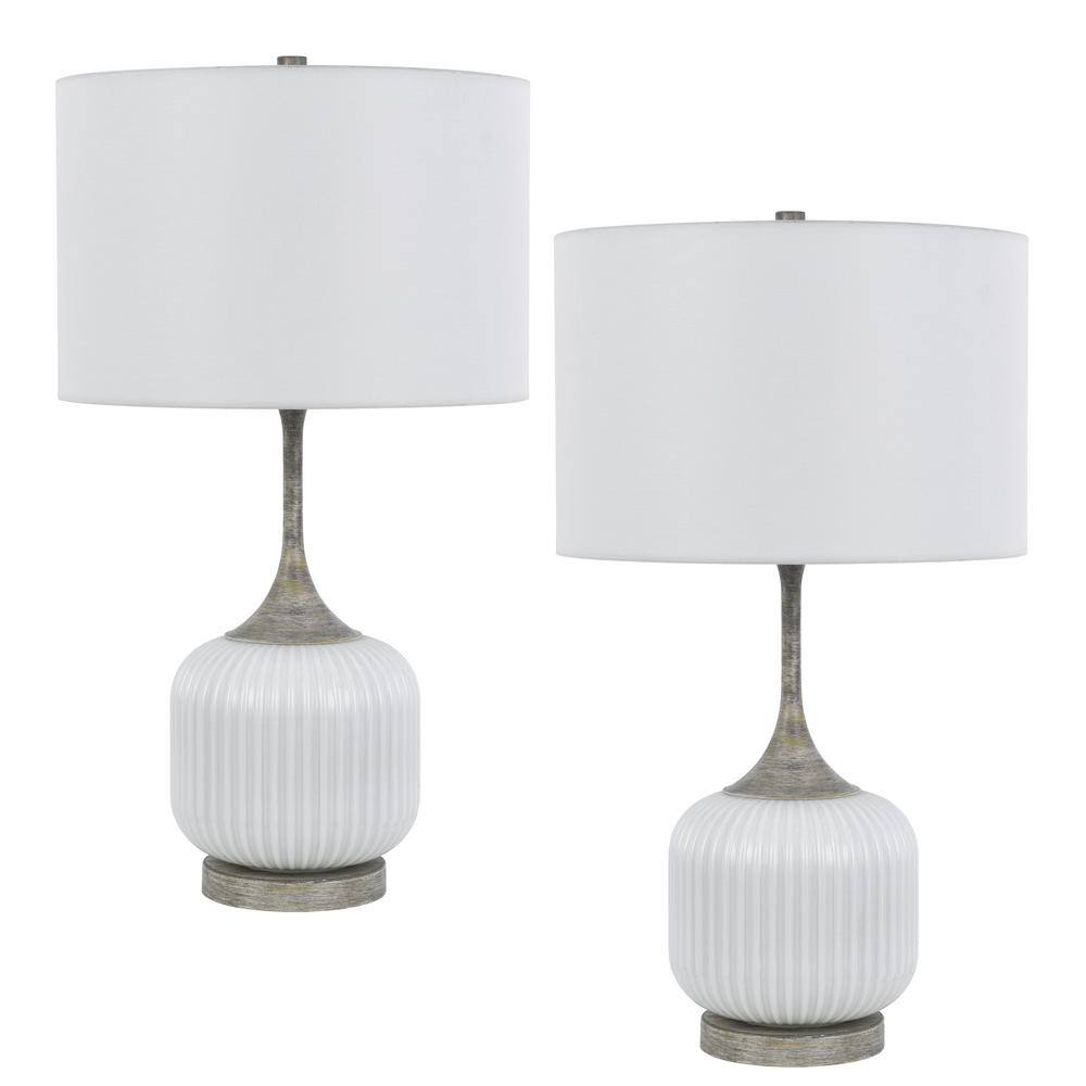 Palmyra 27 in. White Dimmable Bedside Table and Table Lamp Set with Shade a