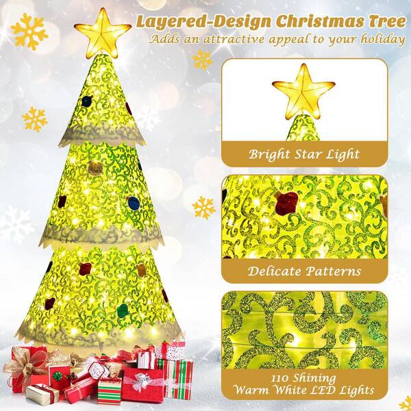 Costway 4.6 ft. Pre-Lit Pop-up Artificial Christmas Tree