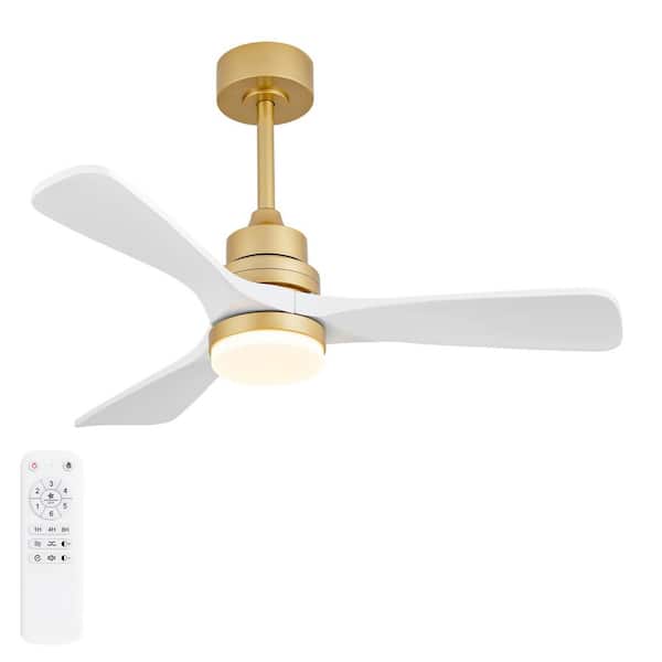 42 in. Indoor Gold Downrod Mount Ceiling Fan with Light, Dimmable White Blades Fan for Bedroom Living Room Office