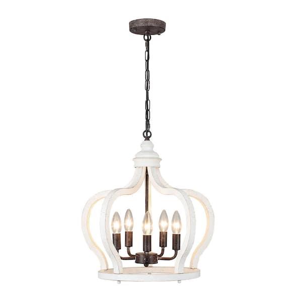 ZJVAIVE 5-Light Brass Vintage Candle Design Crown Hanging Linear Chandelier Lighting for Kitchen Island