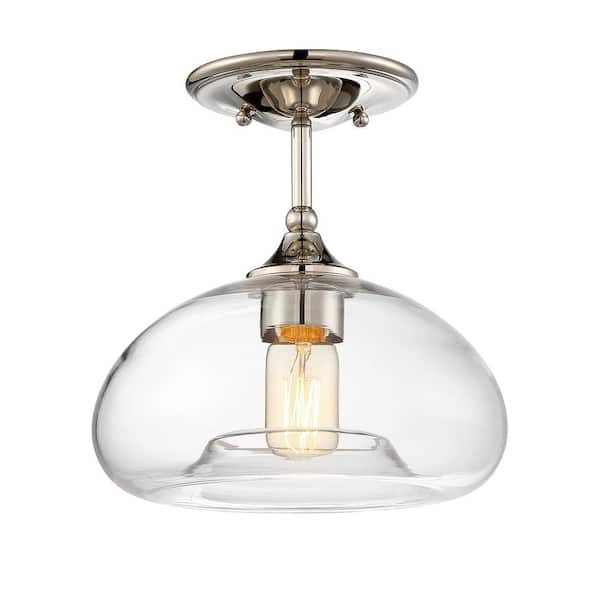Savoy House Meridian 10.75 in. W x 10.5 in. H 1-Light Polished Nickel Semi-Flush Mount Ceiling Light with Clear Glass Shade