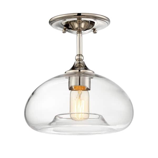 TUXEDO PARK LIGHTING 10.75 in. W x 10.5 in. H 1-Light Polished Nickel Semi-Flush Mount Ceiling Light with Clear Glass Shade
