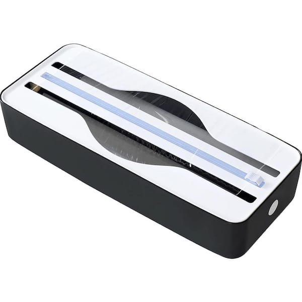 2-in-1 Wrap Dispenser with Safety Cutters and Labels for Kitchen Organization, Holds 13 Rolls, Black