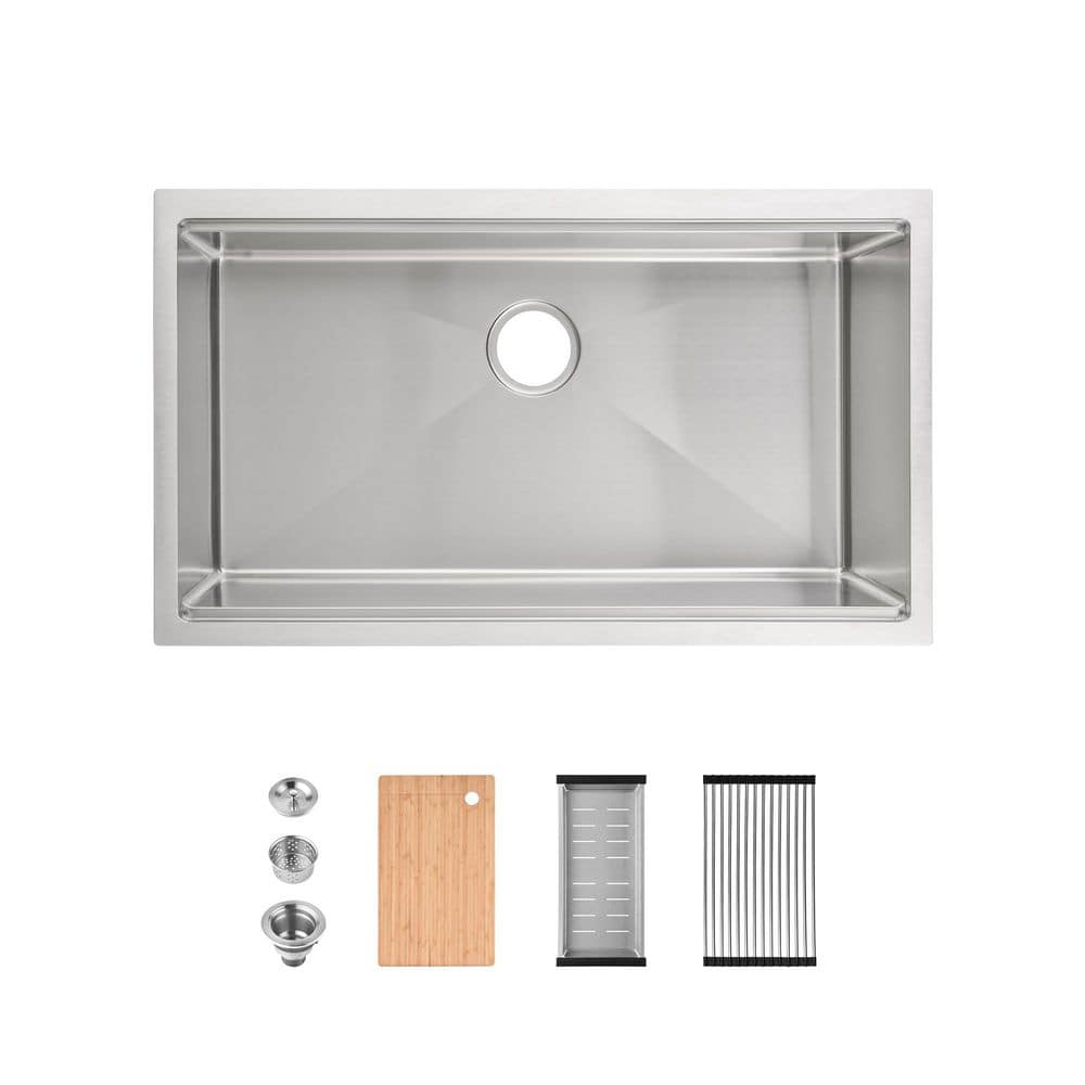 33 in. Undermount Single Bowl 20 Gauge Gray Stainless Steel Kitchen Sink with Workstation price history on PriceWatchPro