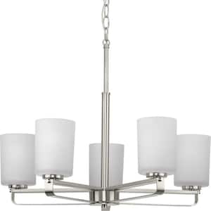 League Collection 5-Light Brushed Nickel Etched Glass Contemporary Chandelier Light