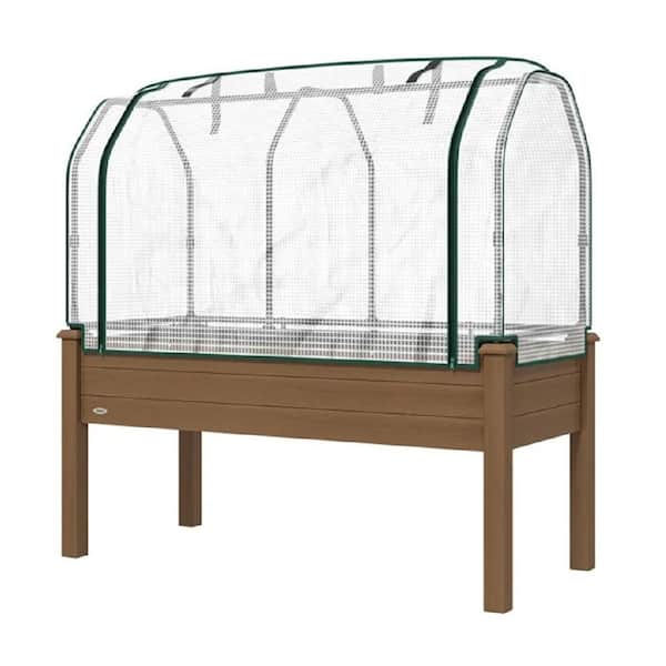Phewnyzo 47.75 in. L x 21.75 in. W x 46 in. H Brown Wood Raised Garden Bed with PE Cover, Drainage System and Weather Protection