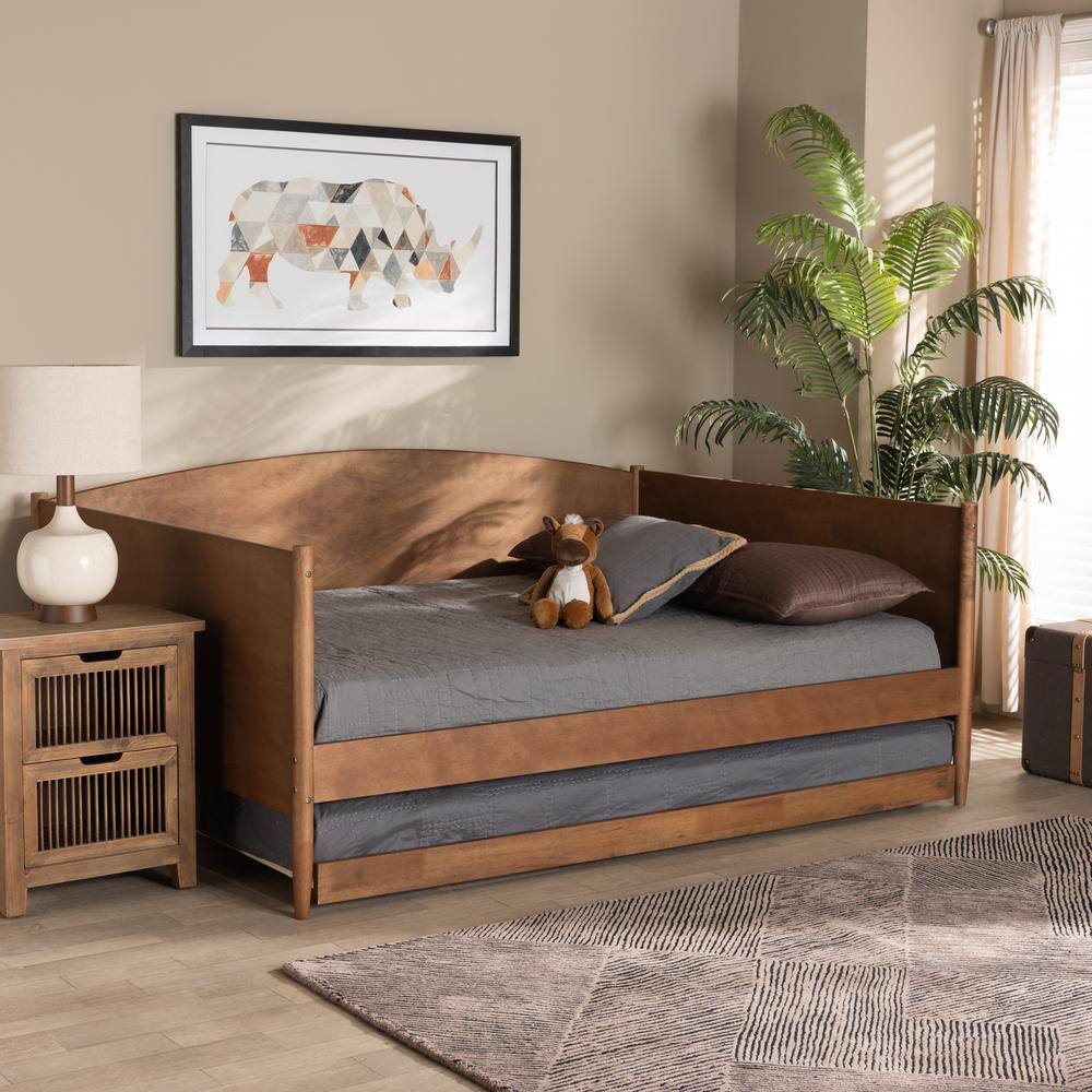 Walnut Wood Full Size Daybed with Trundle and Slats