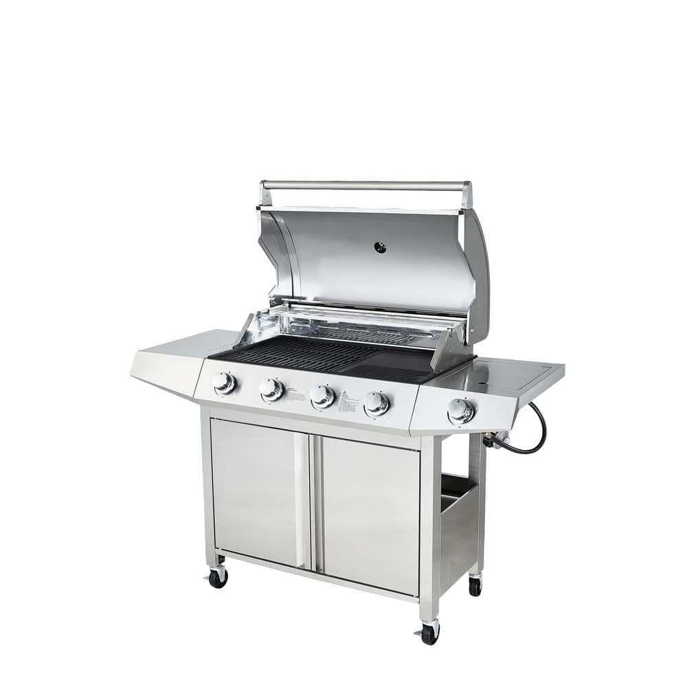 47770BTU 4-Burner Propane Gas Grill with Side Burner, Stainless Steel BBQ G