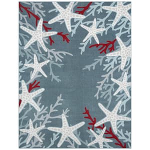 Marine Coral Navy Blue/Ivory 5 ft. x 7 ft. Starfish Indoor/Outdoor Area Rug