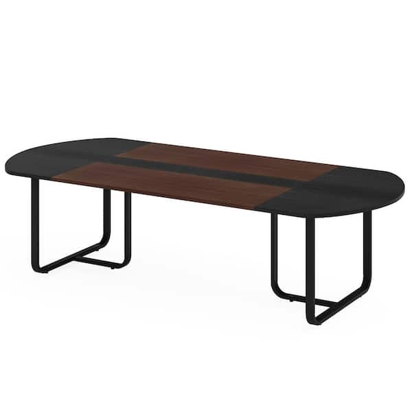 BYBLIGHT Moronia 70.86 in. Oval Walnut and Black Engineer Wood Computer Desk Large Double Desk for Workstation