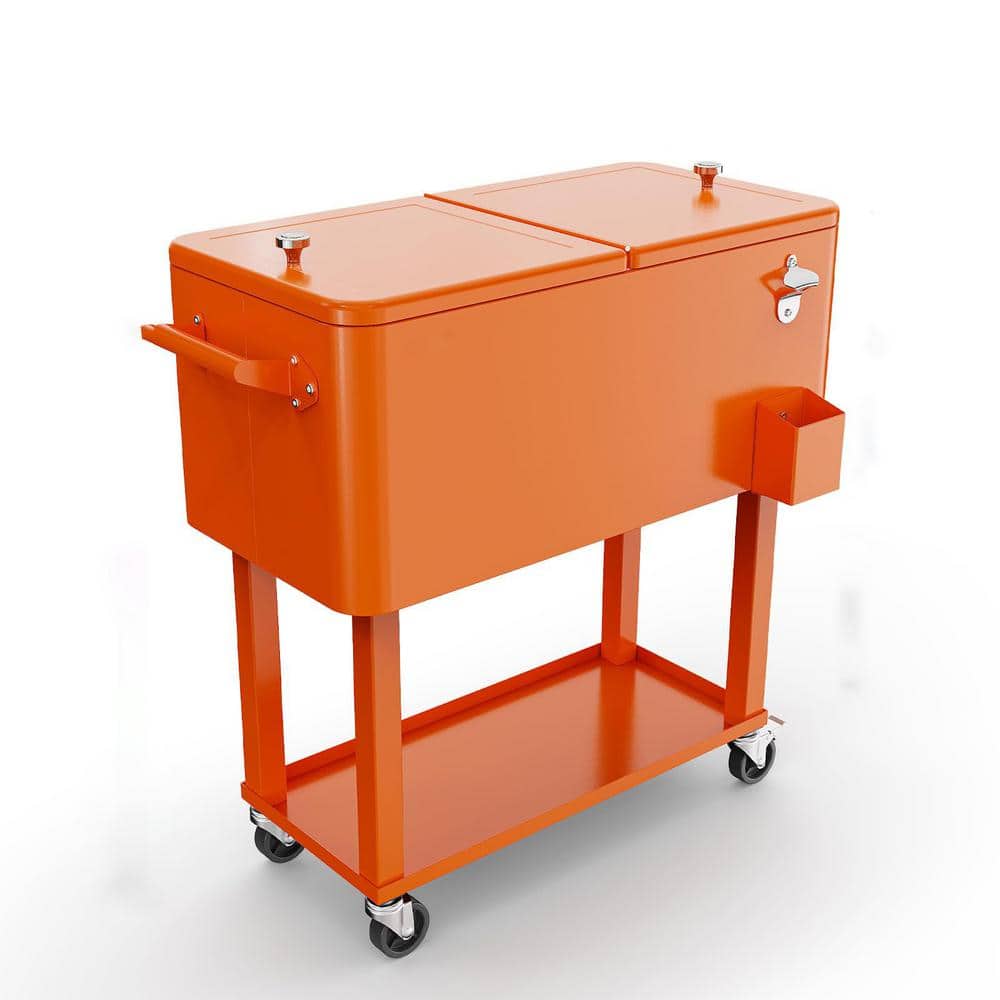 13.19 in. x 30.51 in. x 33.07 in. 80 qt. Orange Rolling Ice Chest Portable Patio Cooler Cart with Shelf Bottle Opener price history on PriceWatchPro