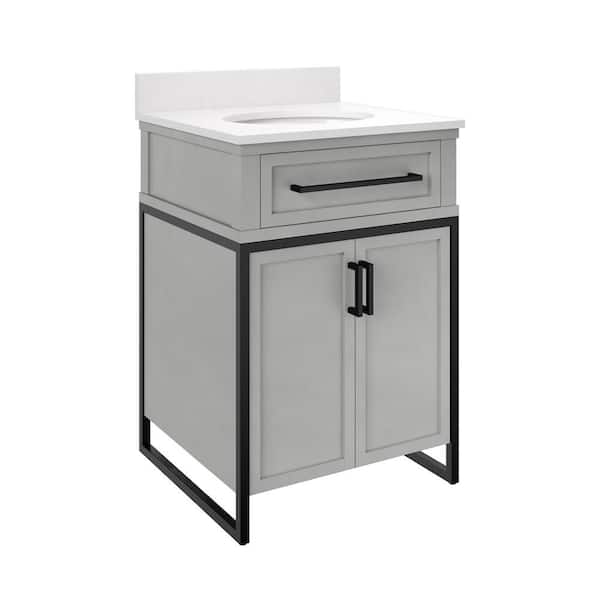 DHP Jessica 24 in. W x 22 in. D x 37.5 in. H Industrial Bathroom Vanity in Gray with White Engineered Stone Top