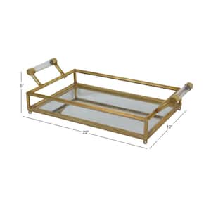 Gold Metal Mirrored Decorative Tray with Acrylic Handles