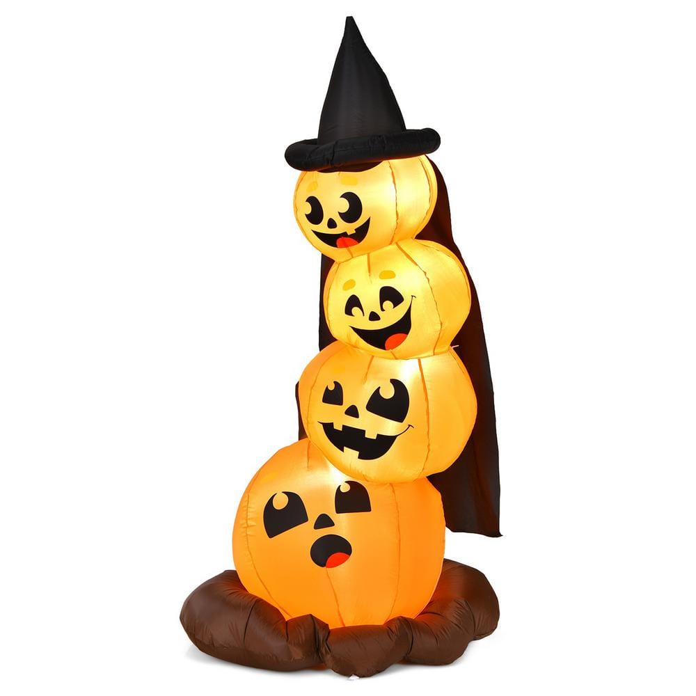 Gymax 7 ft. Inflatable Pumpkin Combo Halloween Decoration with Built-in ...