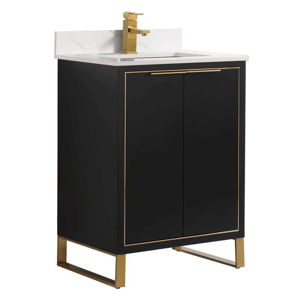 Opulence 24 in. W x 18 in. D x 33.5 in H. Bath Vanity in Black Matte with White Carrara Single Sink Stone Top price history on PriceWatchPro