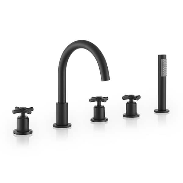 Altair Sorlia 3-Handle Deck-Mount Roman Tub Faucet with Hand Shower in. Matte Black