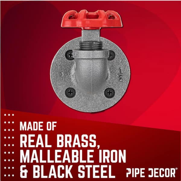 PIPE DECOR 1/2 in. Black Malleable Iron Flange with 90 Degree Elbow and Red  Spigot Wall Hook (2-Pack) 365 PDSPGHPHRD2 - The Home Depot