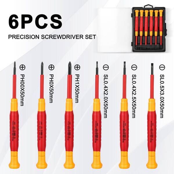 Lukyamzn 6 in. Shank 6 Bit Red Insulated Precision Screwdriver Set