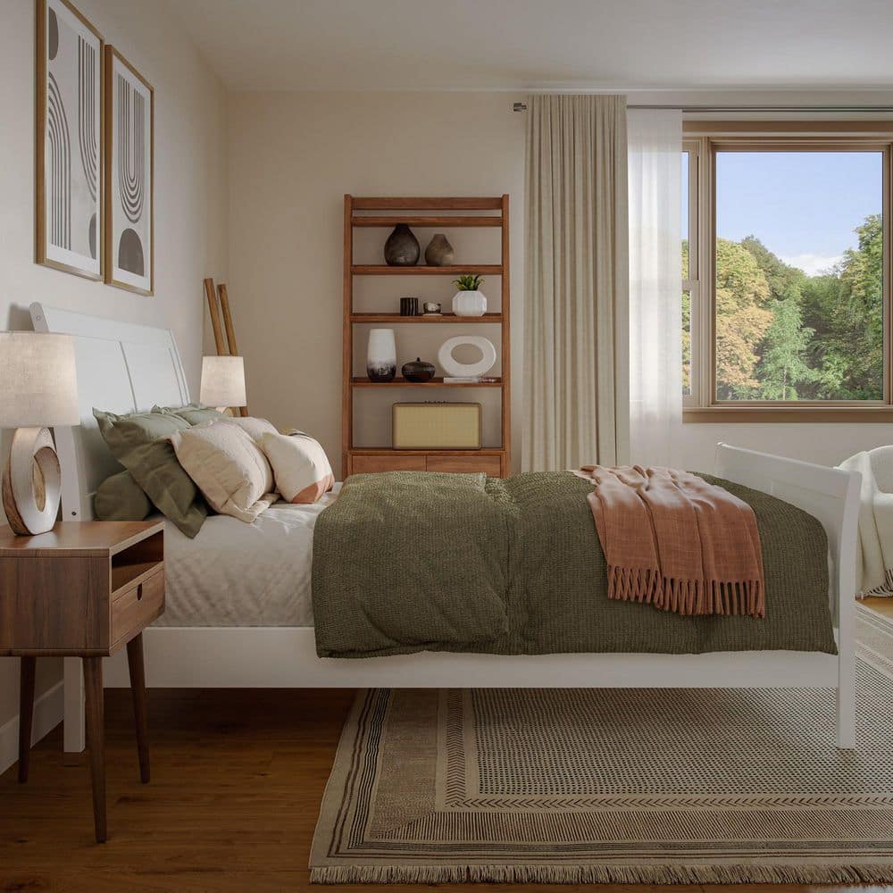 Valencia White Full Sleigh Platform Bed with Wood Frame
