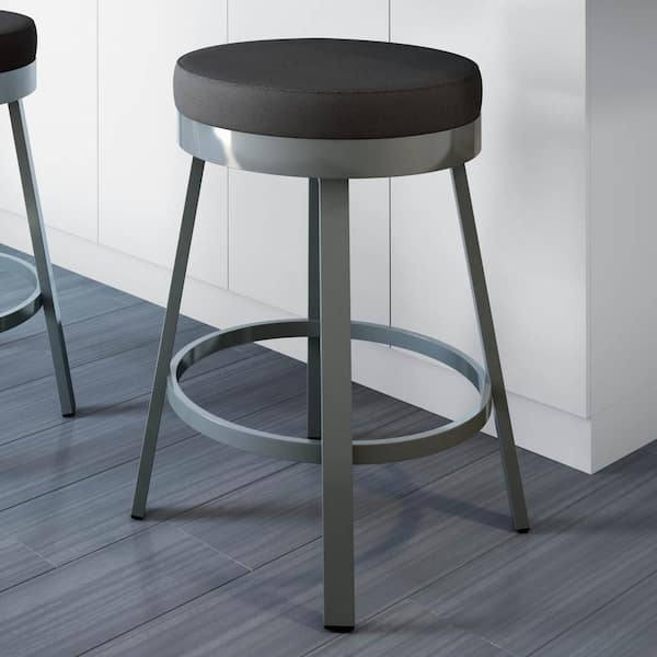Amisco Clock 26 in.Glossy Grey Metal Mat Charcoal Black Polyurethane Counter Stool