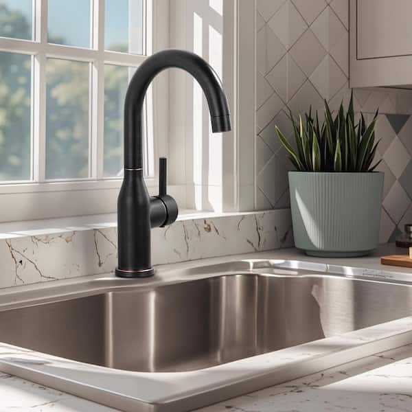 Stainless Steel 1-Hole Single Handle Bar Faucet with Water Supply Lines in Oil Rubbed Bronze