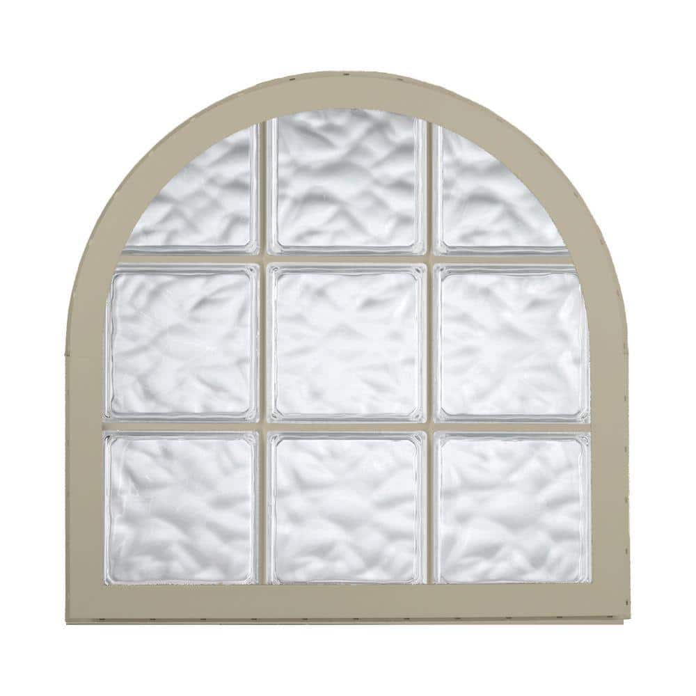 HyLite 42 in. x 50 in. Acrylic Block Round Top Vinyl Window in Tan