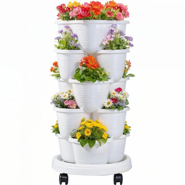24.5 in. x 13 in. 5 Tier Plastic White Vertical Garden Planter